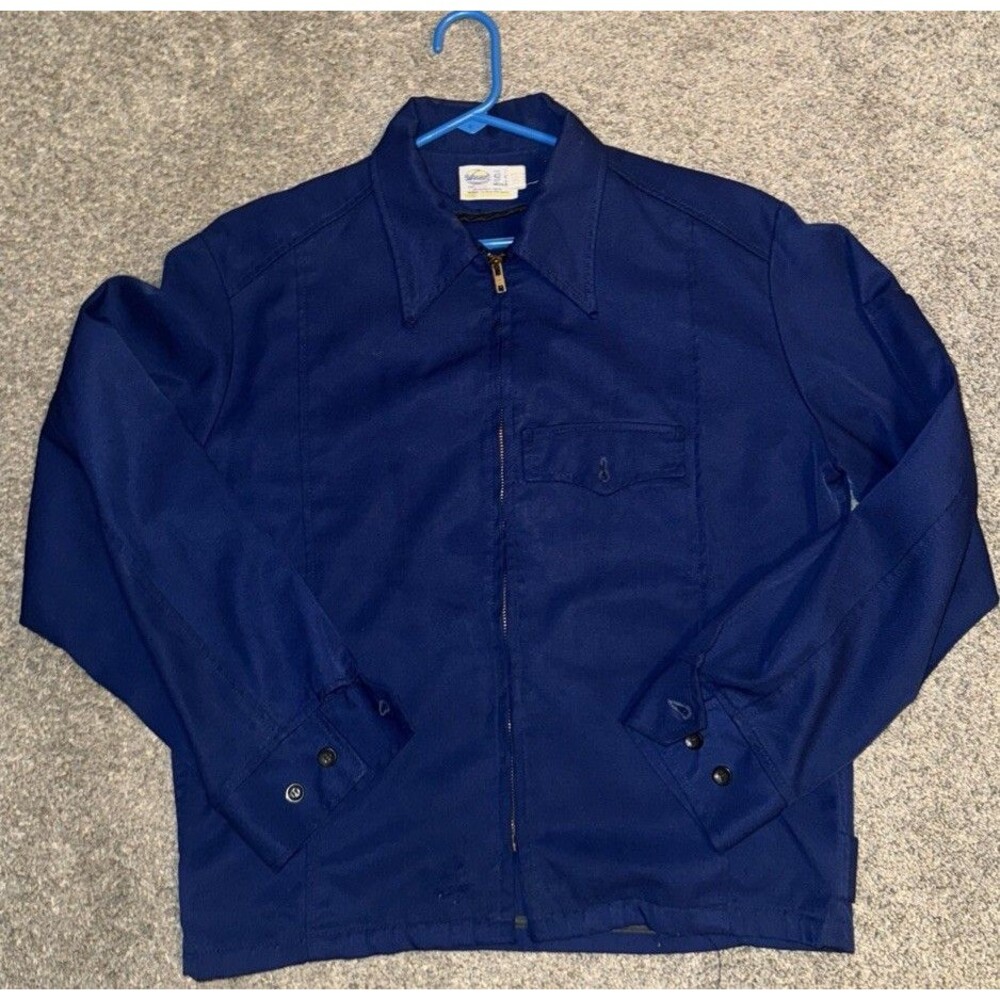 Vtg MCM Men Blue MECHANIC Jacket Chore Uniform Sz 42 Med Lightweight Grunge Luke